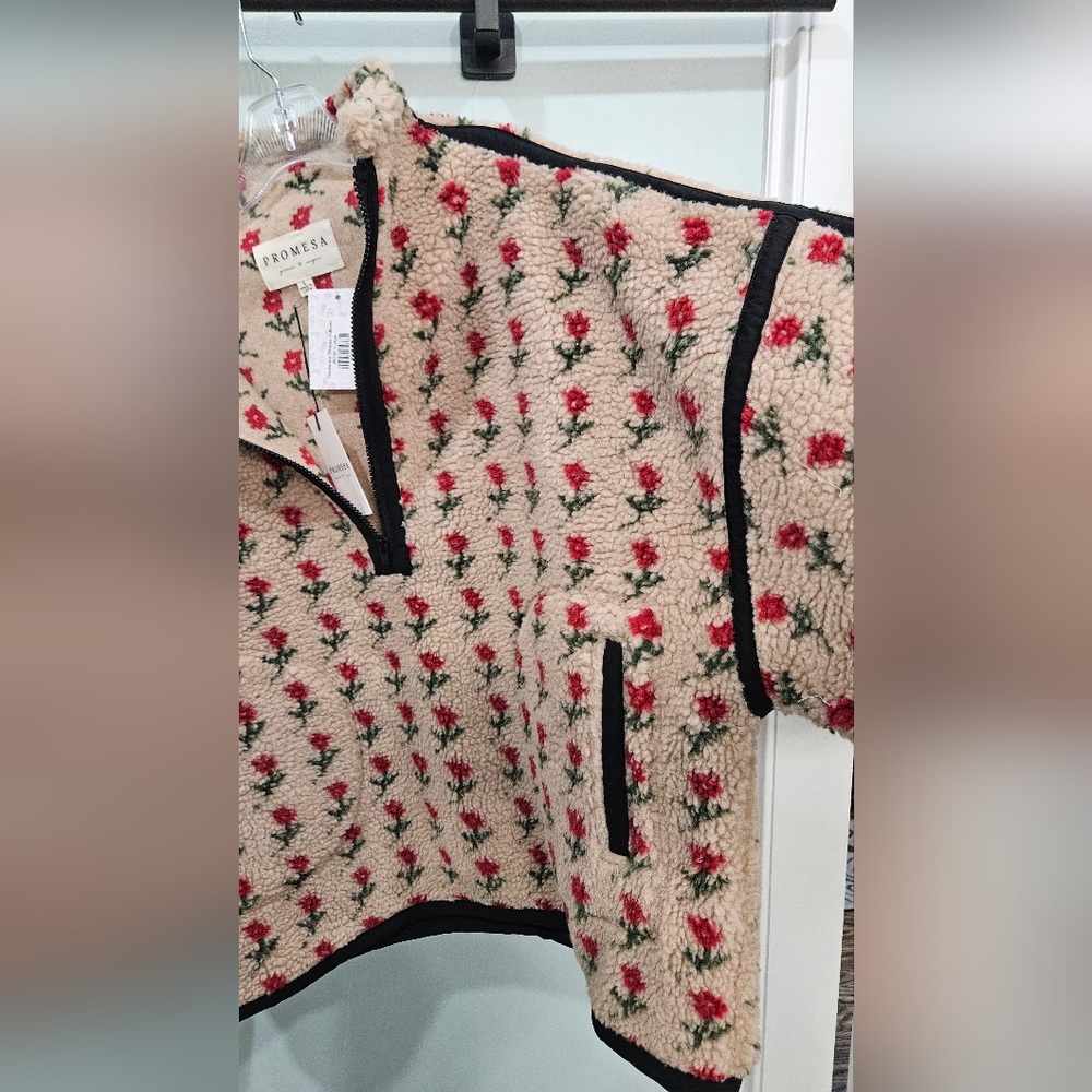 Promesa Floral Print Fleece Half Zip Pullover Jacket - Picture 10 of 10